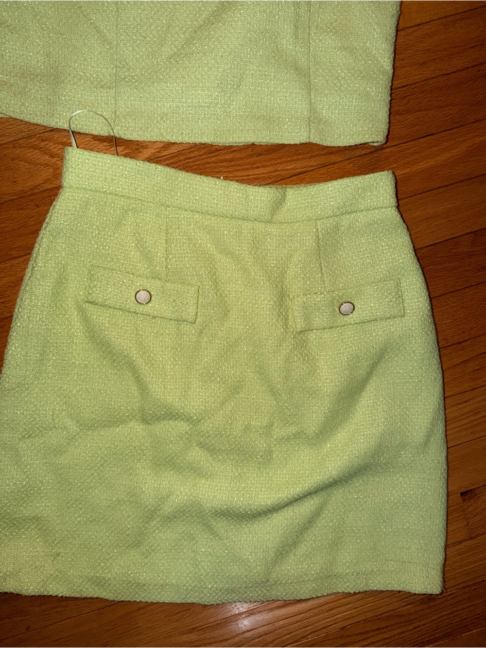 Luxury Taylor Chartreuse Tweed Mini Skirt - Picture 4 of 5